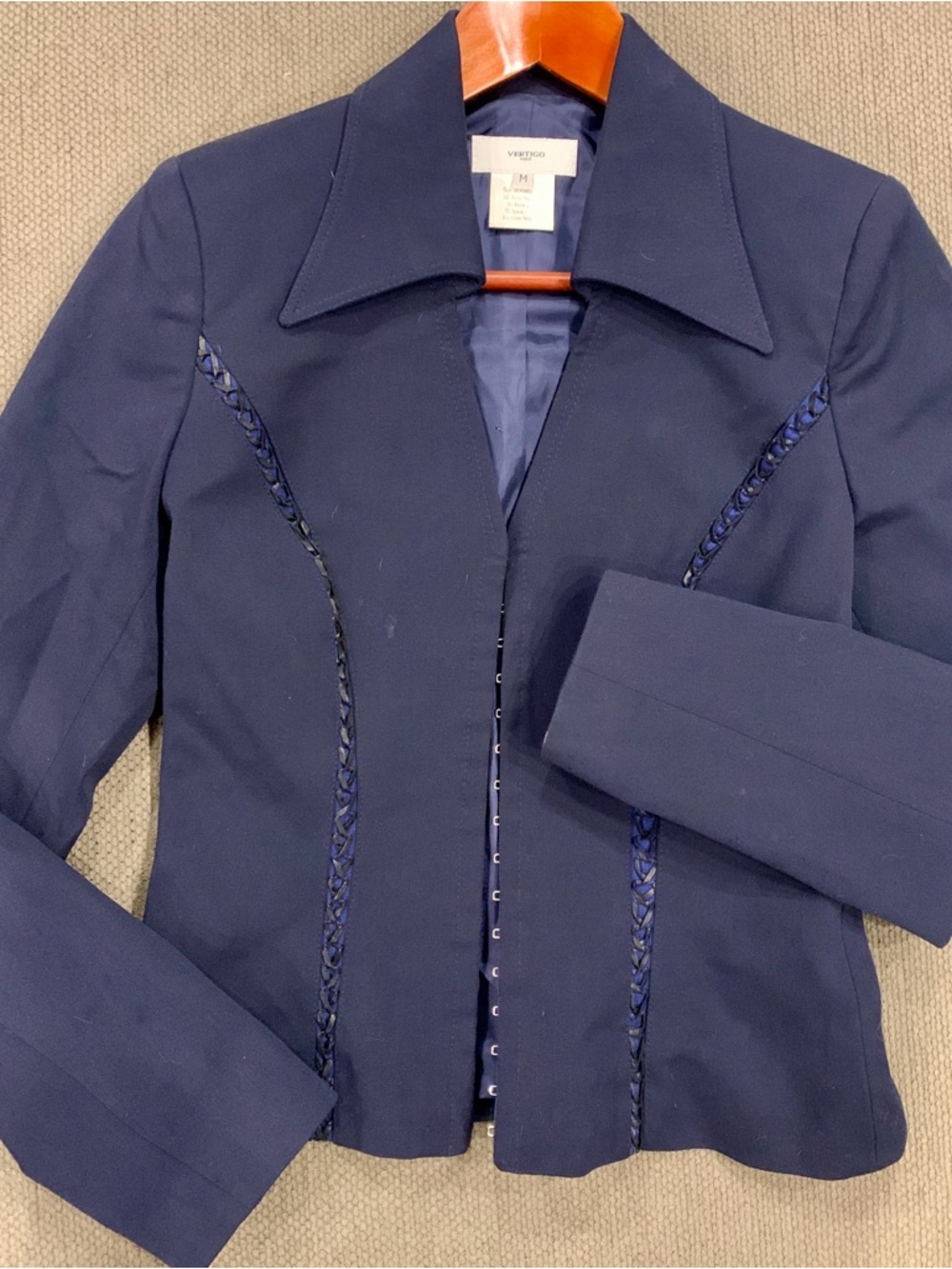 Vintage Vertigo Paris Navy Braided-Trim Blazer